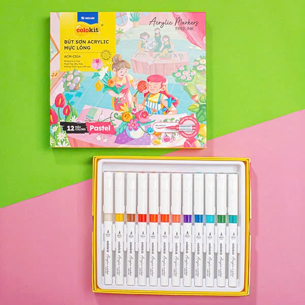 Hộp 12 Bút Sơn Acrylic Màu Pastel - Mực Lỏng - Colokit ACM-C014